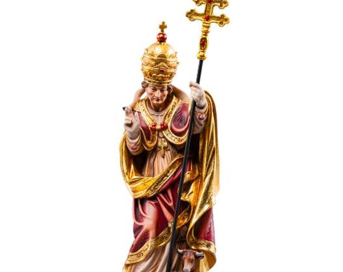 Statue of Saint Sylvester with bull, carved in Valgardena wood and hand-decorated, Italian artisan production, various sizes