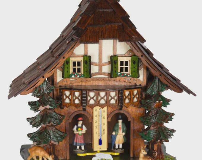 Handcrafted timepiece house: barometer with Alpine figures in maple wood 28 cm (11.02 inch) of Italian artisan production