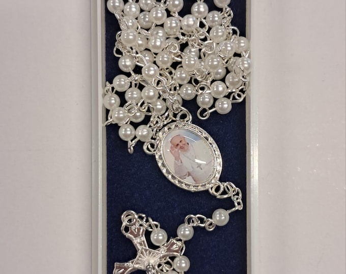 Rosary of Pope Francis, Jorge Mario Bergoglio, with hook beads and case, 4 mm grain, Italian artisan production