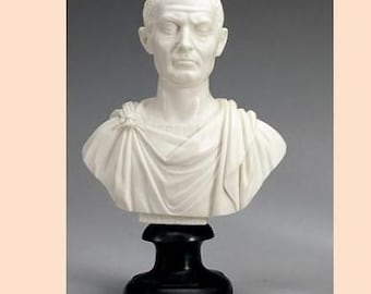 Sculpture bust of Julius Caesar emperor cm 25 (9.84 inches) in alabaster powder, handcrafted, made in Italy