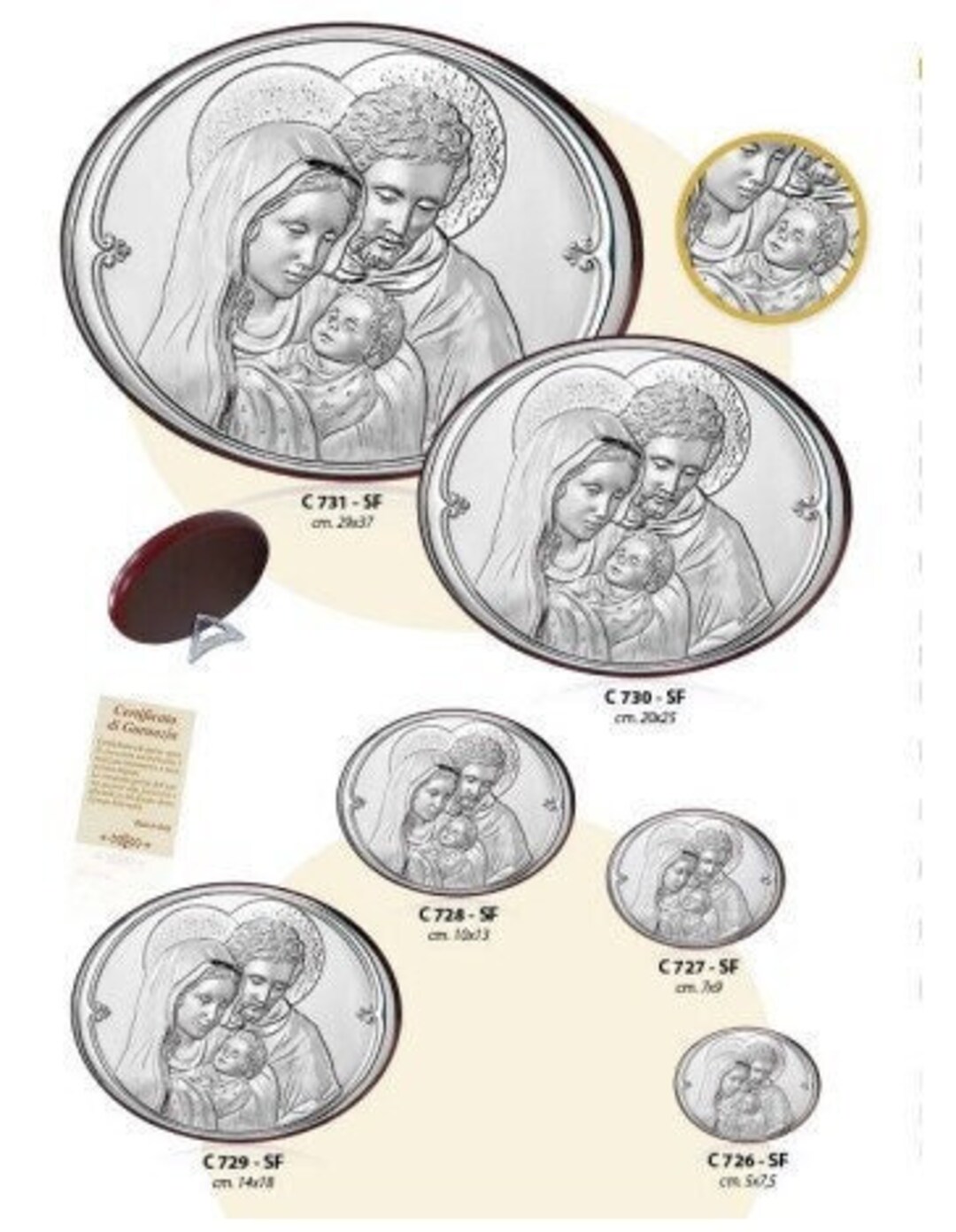 Wooden Picture With Oval Silver Plaque of the Holy Family, Various ...