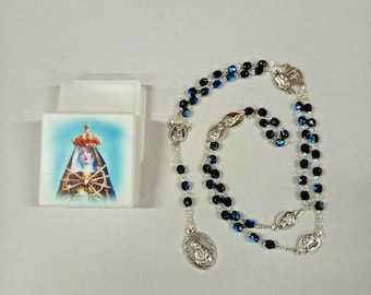 Rosary of Our Lady of Sorrows, 50 cm (19.68 inches) in half crystal with deluxe case, handcrafted in Italy