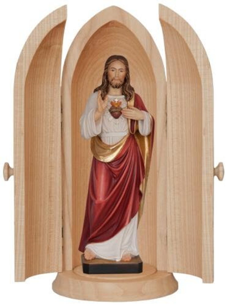 Sacred Heart of Jesus Statue With Niche, Carved in Valgardena Wood ...