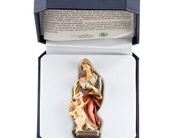 Statue of Saint Cecilia with deluxe case carved in Valgardena wood and hand decorated, Italian artisan production