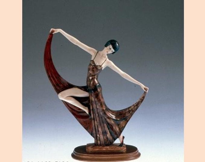 Liberty Style Sculpture The Ballerina, cm 40 (15.75 inch) in alabaster powder, wooden base, hand painted, made in Italy