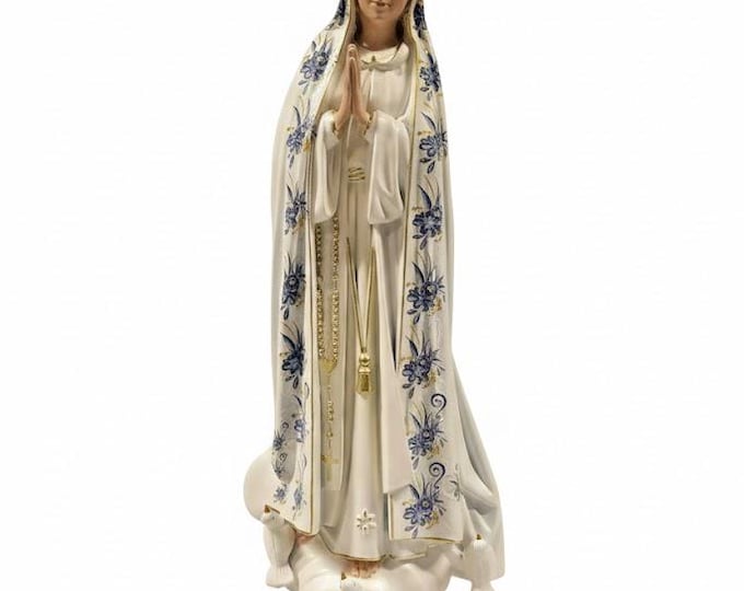 Statue of Our Lady of Fatima in glass resin, 38 cm (14.96 inches) hand-decorated with floral finish, artisanal production