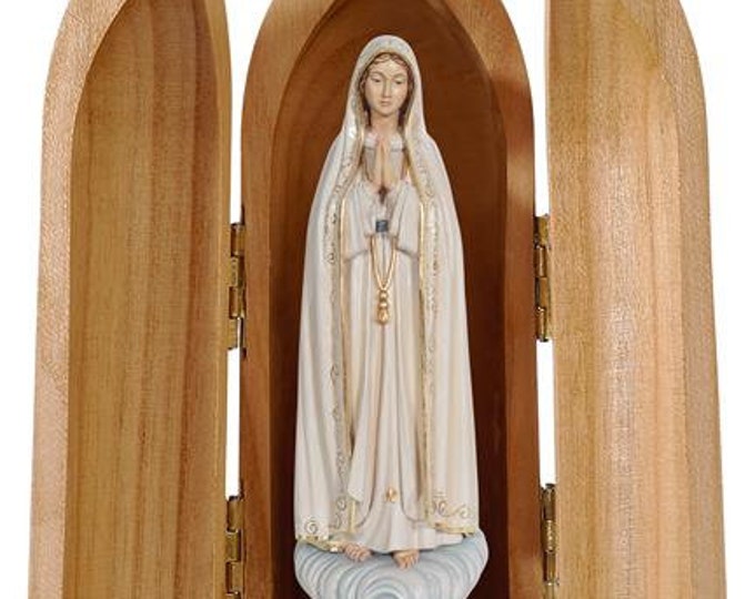 Statue of Our Lady of Fatima with niche, carved in valgardena wood decorated by hand of Italian production