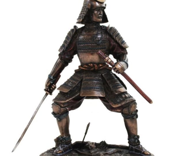 Scultura classica Samurai Yoroi, cm 24 (9,44 inches) in marmo resina bronzata, artigianale, made in Italy