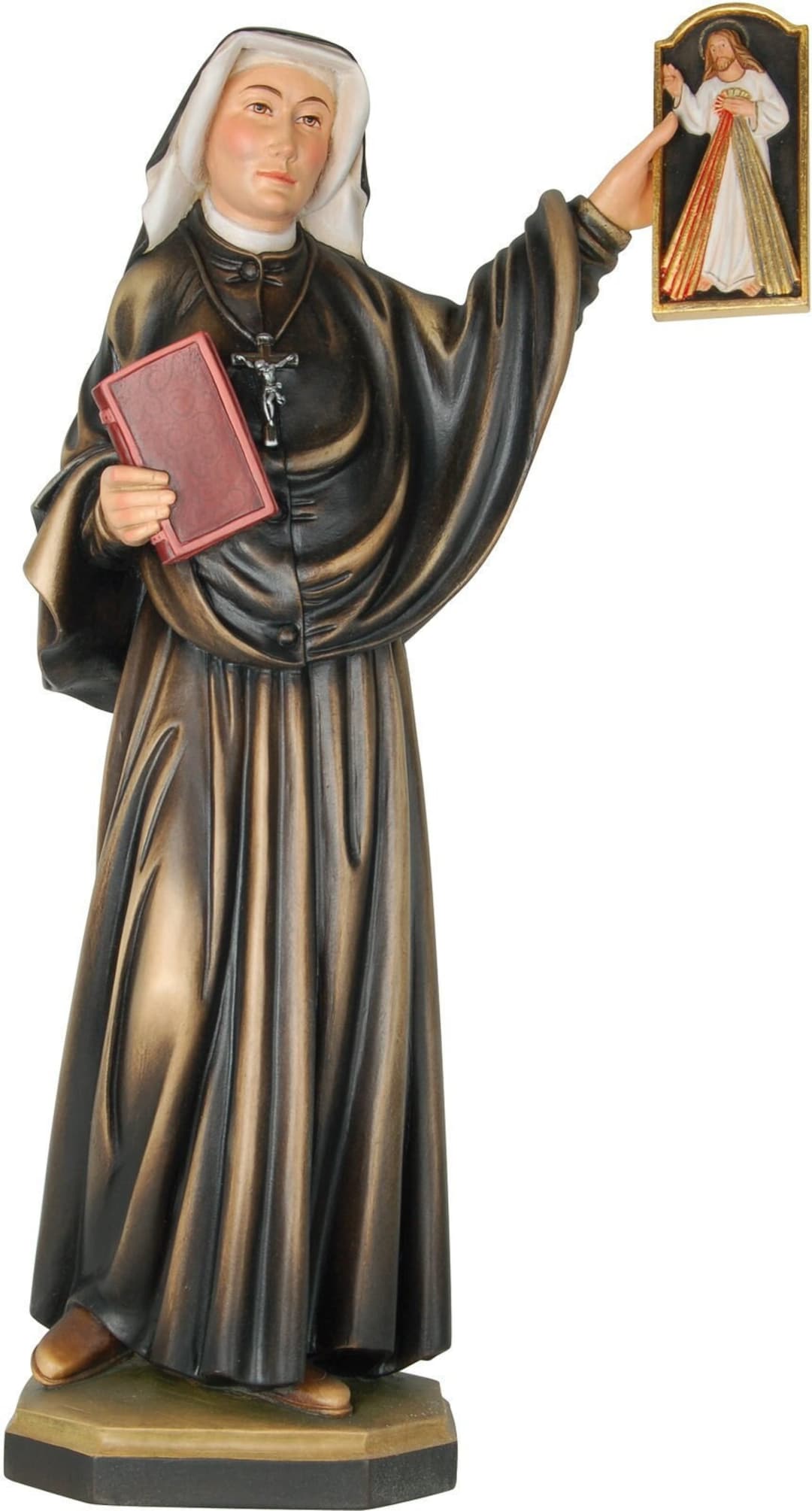 Statue of St. Faustina Kowalska Carved in Wood From Valgardena and Hand