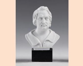 Bust sculpture of Honoré de Balzac cm 17 (6.69 inches) in alabaster powder, marble base, handcrafted, made in Italy