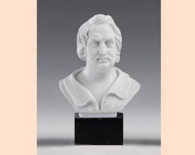 Bust sculpture of Honoré de Balzac cm 17 (6.69 inches) in alabaster powder, marble base, handcrafted, made in Italy