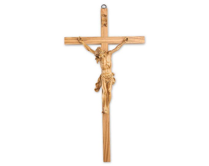 Crucifix, cross made entirely of olive wood, various sizes available, Italian artisan production