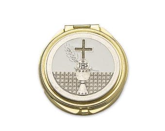 Golden Host Holder Ø cm.6 (2.36 inches) with enamelled metal plate, various models available, handcrafted in Italy