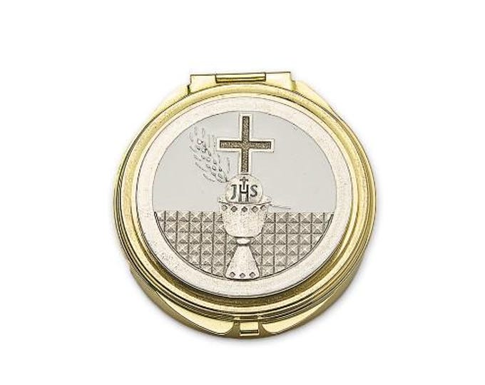 Golden Host Holder Ø cm.6 (2.36 inches) with enamelled metal plate, various models available, handcrafted in Italy