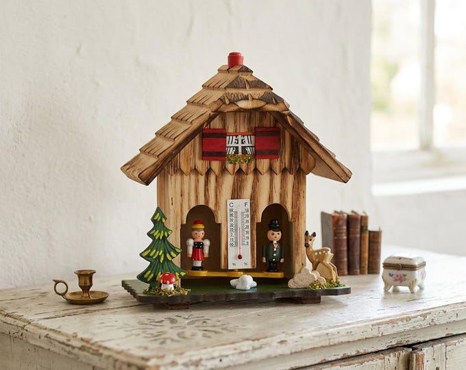 Black Forest wooden timepiece house, 15 cm (5.91 inch) barometer, handcrafted in Italy