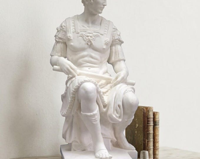 Classical sculpture "Lorenzo De Medici", 25 cm (9.84 inches) in alabaster powder, marble base, handcrafted, made in Italy