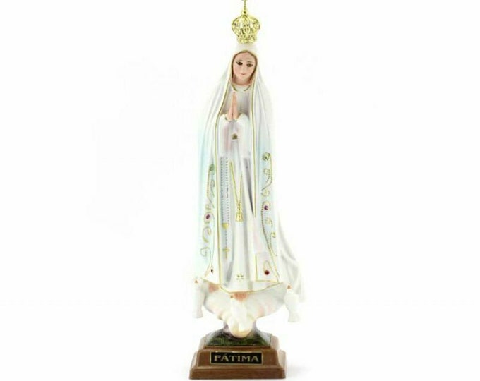 Statue of Our Lady of Fatima cm 29 (11,41 inches) in resin glass with hand-decorated glass eyes of artisan production