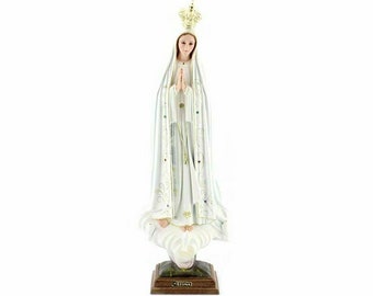 Statue of Our Lady of Fatima cm 61 (24.01 inches) in glass resin with glass eyes hand decorated, artisanal production