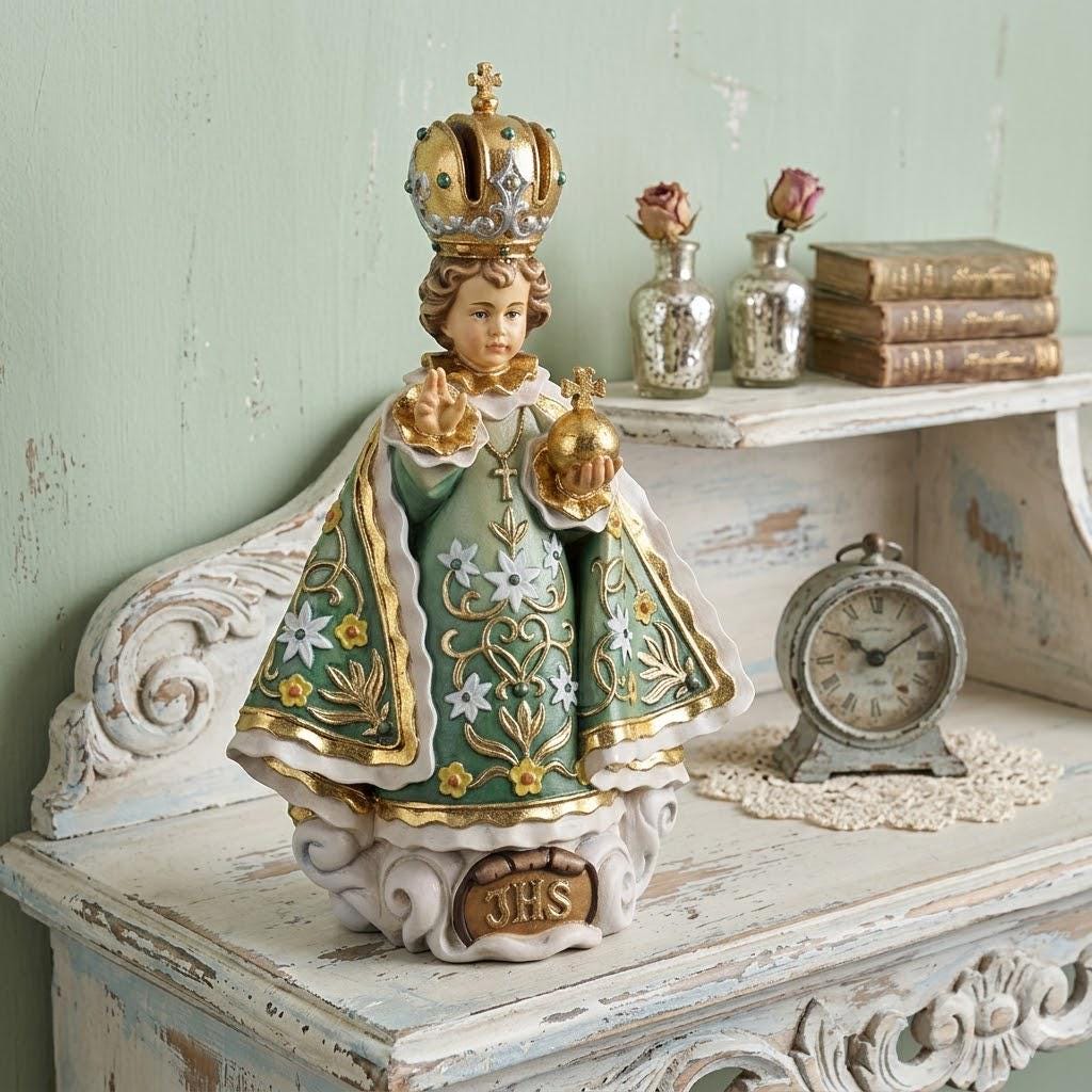 Statue of Infant Jesus of Prague 30 Cm (11.81 Inches) Carved in