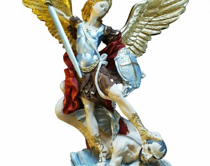 Statue of Saint Michael the Archangel 38 cm (14.96 inches) in solid resin marble decorated by hand, Italian artisan production