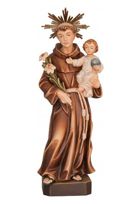 Statue San Damiano 23 Cm, Bois Sculpté à La Main Val Gardena, Décoré, ITALIE
