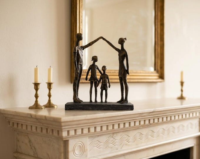 Classical sculpture The Family, 30 cm (11.81 inches) in bronzed resin marble, handcrafted in Italy