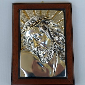 Bild von Jesus Christus cm 32 x 23,5 (12,50 x 9,25 Zoll) in italienischen handgefertigten Silber laminiert Alabaster Pulver