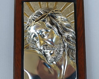 Picture of Jesus Christ cm 32 x 23.5 (12.50 x 9.25 inches) in Italian handcrafted silver laminated alabaster powder