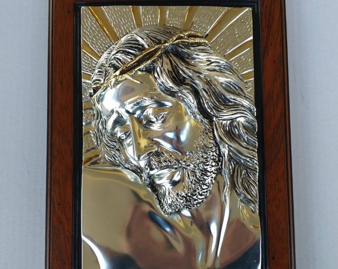 Picture of Jesus Christ cm 32 x 23.5 (12.50 x 9.25 inches) in Italian handcrafted silver laminated alabaster powder