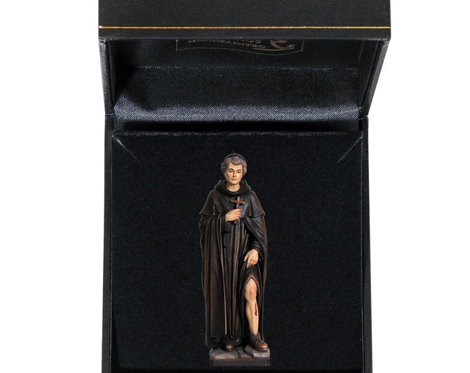 Statue of San Peregrino with deluxe case carved in Valgardena wood decorated by hand of Italian artisan production