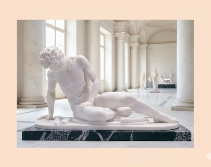 Classical sculpture "Dying Gladiator", 33 x 19 cm (13 x 7.48 inches) in alabaster powder, marble base, made in Italy