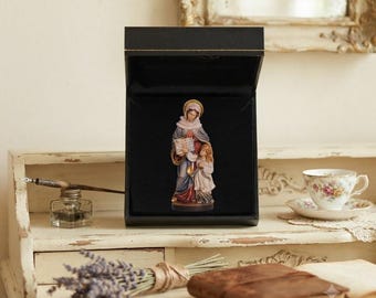 Statue of Saint Anne with deluxe case carved from Valgardena wood and hand-decorated, Italian artisan production.