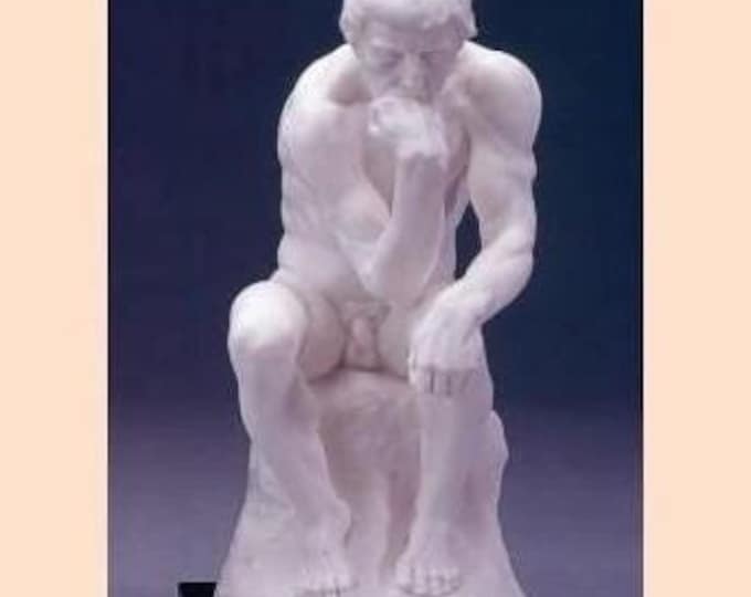 Classical sculpture "The Thinker by Rodin", cm 27 (10.62 inches) in alabaster powder, marble base, handcrafted, made in Italy