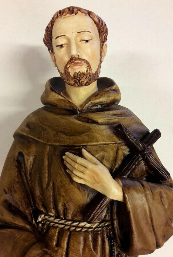 アッシジの聖フランチェスコ像 32 cm (12.59 インチ) 大理石樹脂製