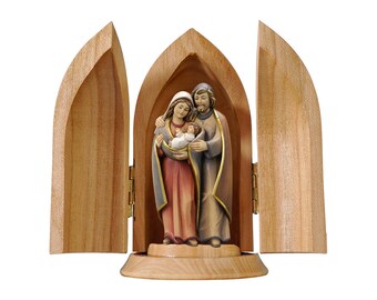 Statue of the Holy Family with niche, carved in wood of Valgardena decorated by hand of Italian production