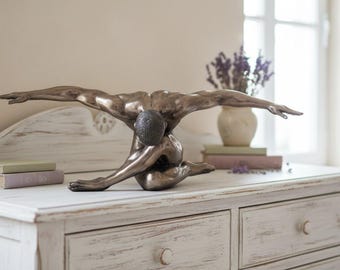 Classical sculpture of a nude man with open arms, 15 x 44 cm (5.90 x 17.32 inches) in bronzed resin marble, handcrafted