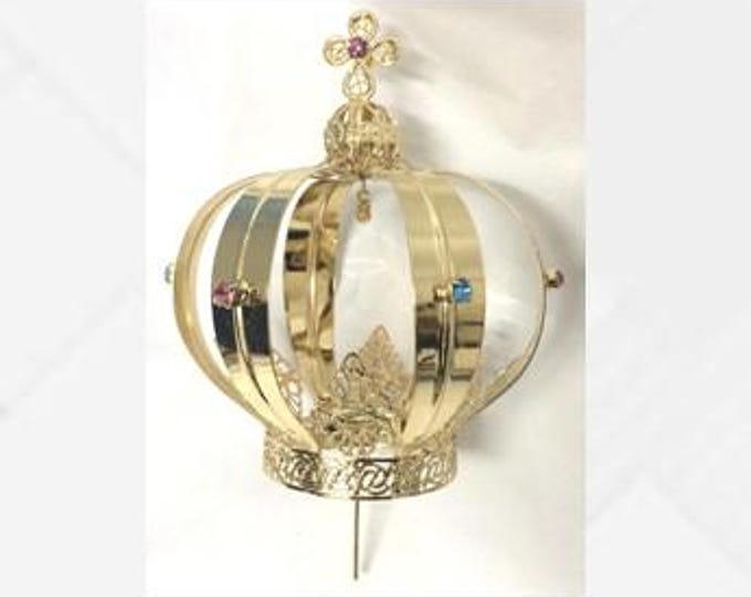 Statue crown in gold-plated brass with rhinestones and filigree details, handcrafted, various diameters available