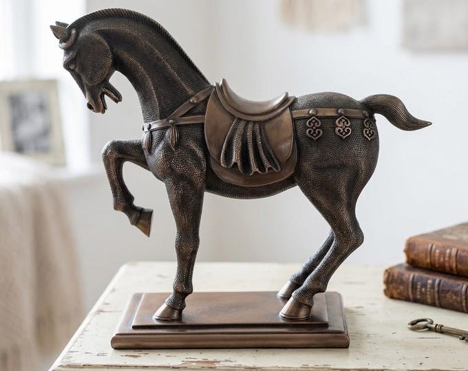 Classical sculpture of a fighting horse, 24 cm (9.44 inches) in bronzed resin marble, handcrafted in Italy