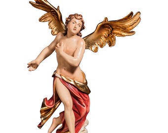 Neapolitan-style freestanding angel sculpture, carved from Valgardena wood and hand-decorated, made in Italy, available in various sizes.
