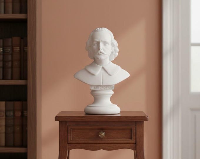 Bust sculpture of William Shakespeare 11 cm (4.33 inches) in alabaster powder, handcrafted, made in Italy