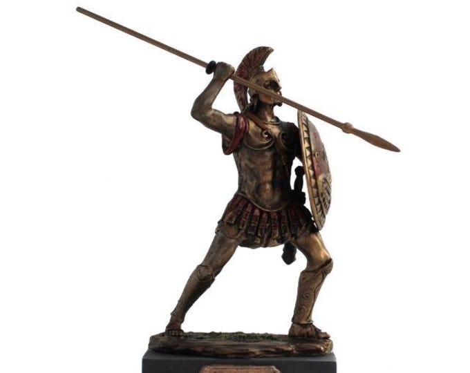 Classical sculpture of the Spartan Warrior, 13 cm (5.11 inches) in bronzed resin marble, handcrafted, made in Italy
