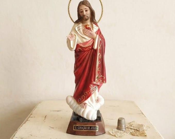 Statue of Jesus Sacred Heart, 24 cm (9.44 inches) with glass eyes, made of resin, hand decorated, artisanal production
