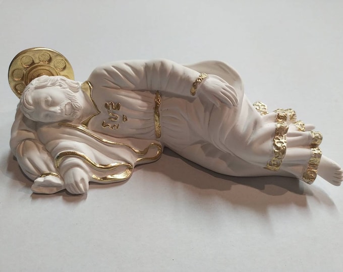 Statue of sleeping St. Joseph 21 cm (8.26 inches) in hand-decorated resin marble, Italian artisan production