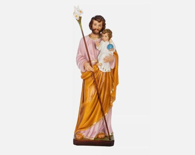 Statue of Saint Joseph cm 60 (23.62 inches) in hand-decorated resin with painted eyes or in glass, handcrafted in Italy