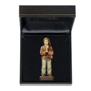 Statue of St. Francis Marto with deluxe case carved in Valgardena wood decorated by hand of Italian artisan production