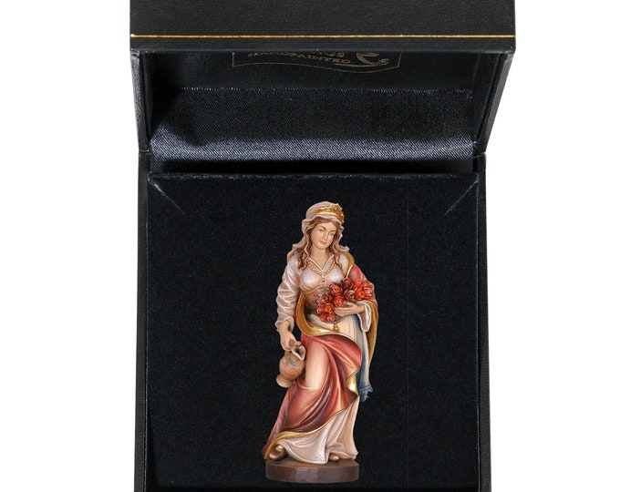 Statue of St. Elizabeth with deluxe case carved in Valgardena wood and hand-decorated with Italian handicraft production
