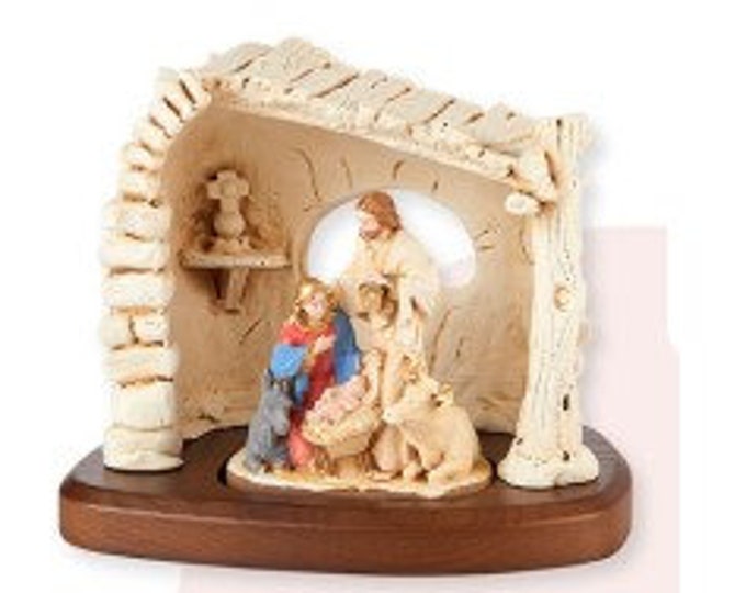 Complete nativity nativity scene 10 x 13 cm (3.93 x 5.11 inches) in hand-decorated resin, Italian artisan production