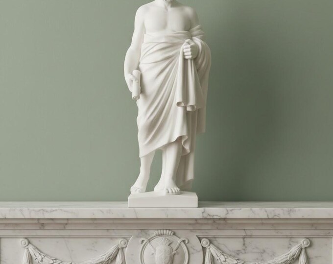 Classical sculpture of Zeno, 30 cm (11.81 inches) in alabaster powder, marble base, handcrafted, made in Italy
