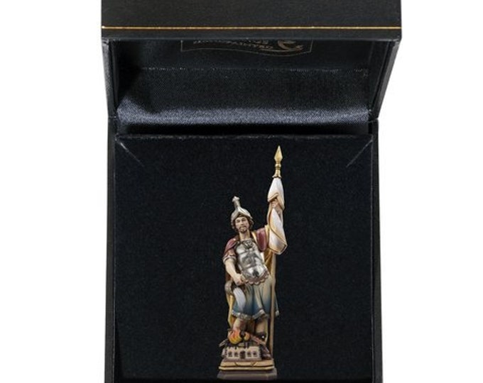 Statue of St. Florian with deluxe case carved in Valgardena wood decorated by hand of Italian artisan production