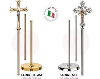 Processional Crucifix with brass rod, two models available, of Italian artisan production